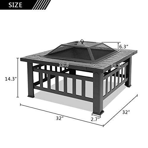 32-Inch Square Wood Burning Portable Metal Fire Pit T884068