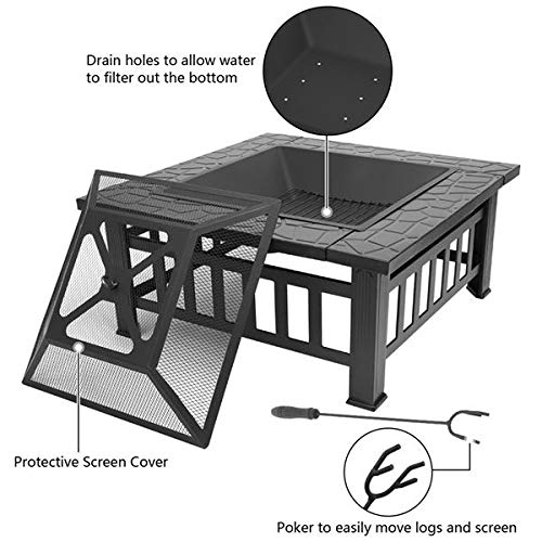 32-Inch Square Wood Burning Portable Metal Fire Pit T884068