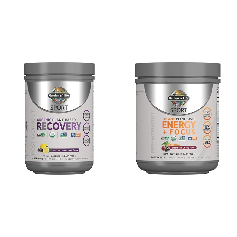 Organic Plant-Based Post Workout Recovery Powder & Pre Workout Energy Powder Bundle Z9303