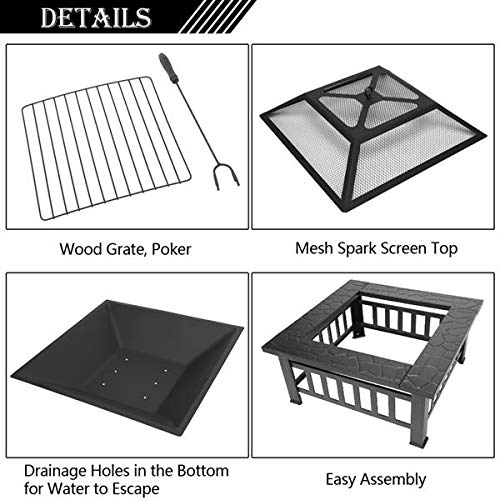 32-Inch Square Wood Burning Portable Metal Fire Pit T884068
