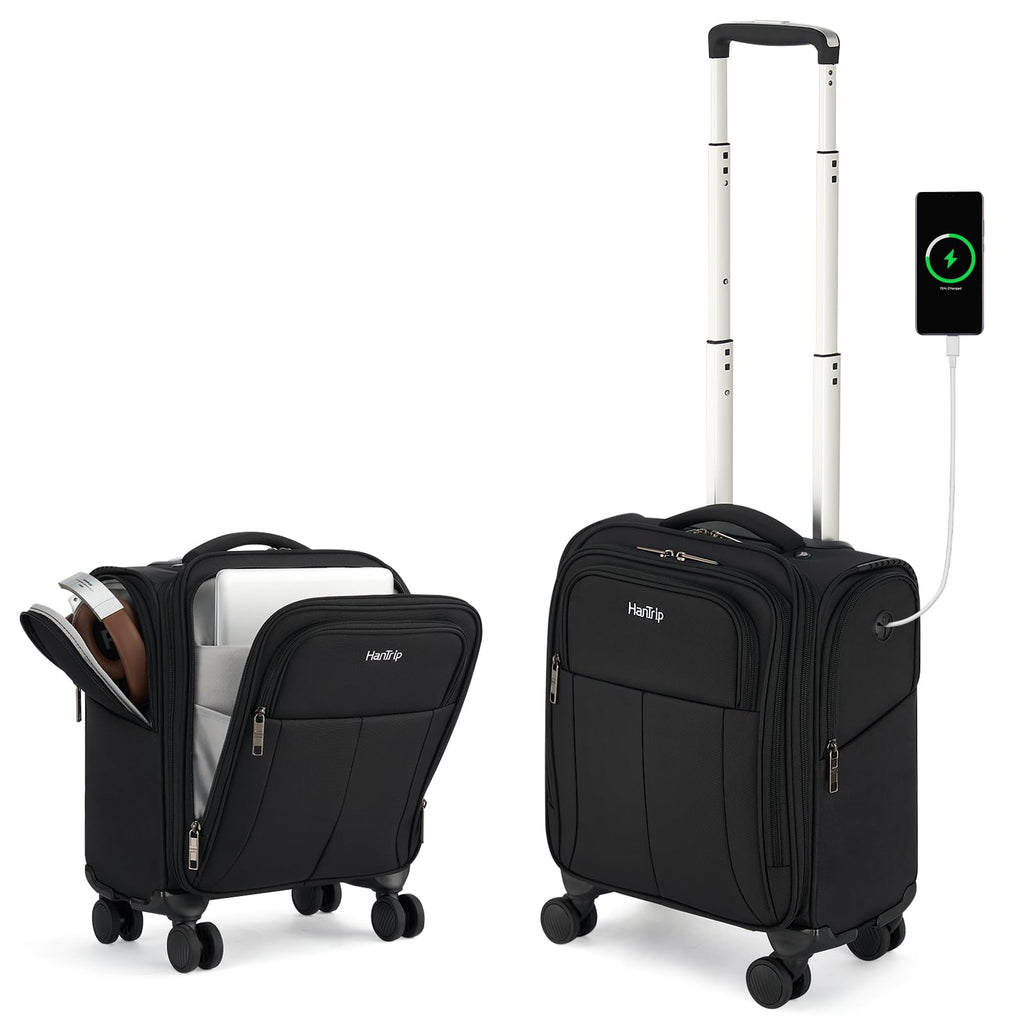 16 Inch Underseat Carry On Luggage with Spinner Wheels, Black T2657