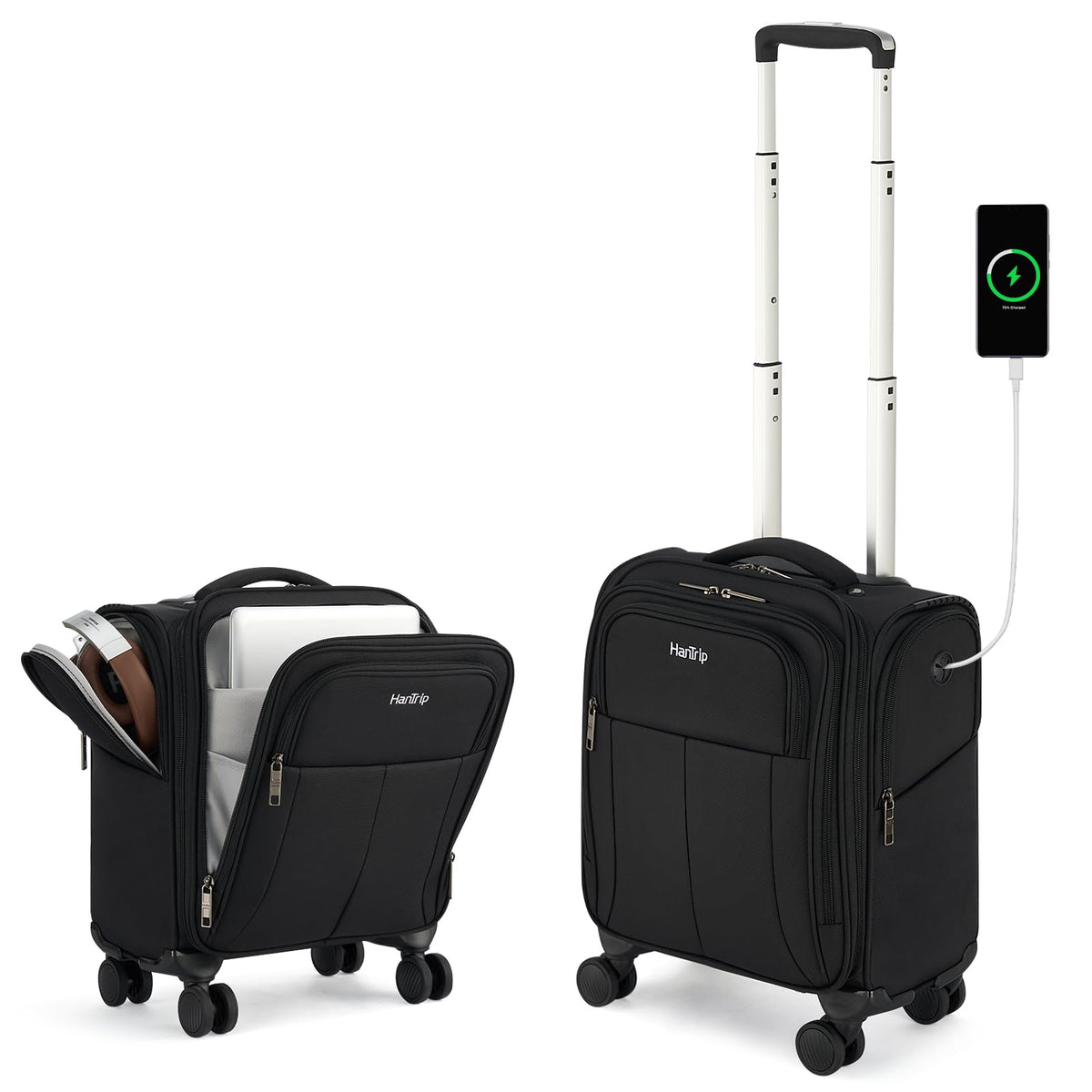 16 Inch Underseat Carry On Luggage with Spinner Wheels, Black T2657