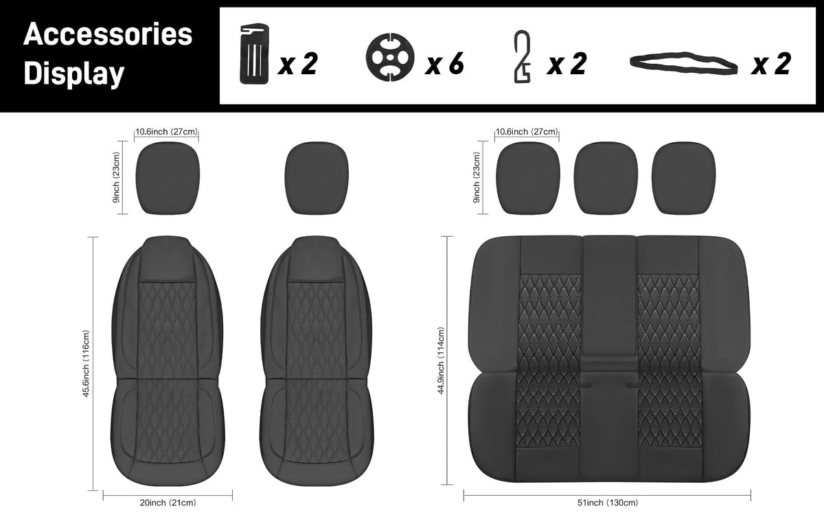 Faux Leather Car Seat Covers Full Set 5-Seat Black A298