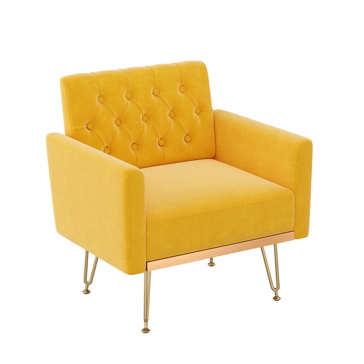 Velvet Upholstered Single Sofa Couch with Gold Metal Legs N75989