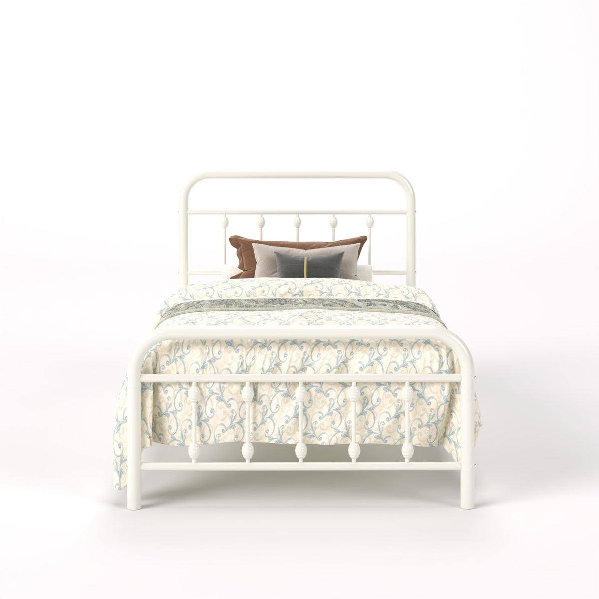 Twin Metal Bed Frame with Victorian Iron-Art Headboard T89137