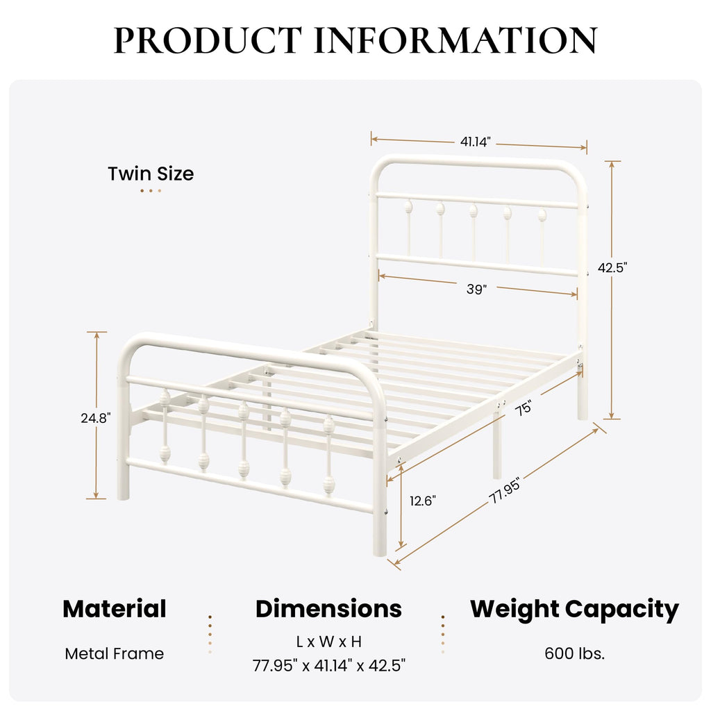 Twin Metal Bed Frame with Victorian Iron-Art Headboard T89137