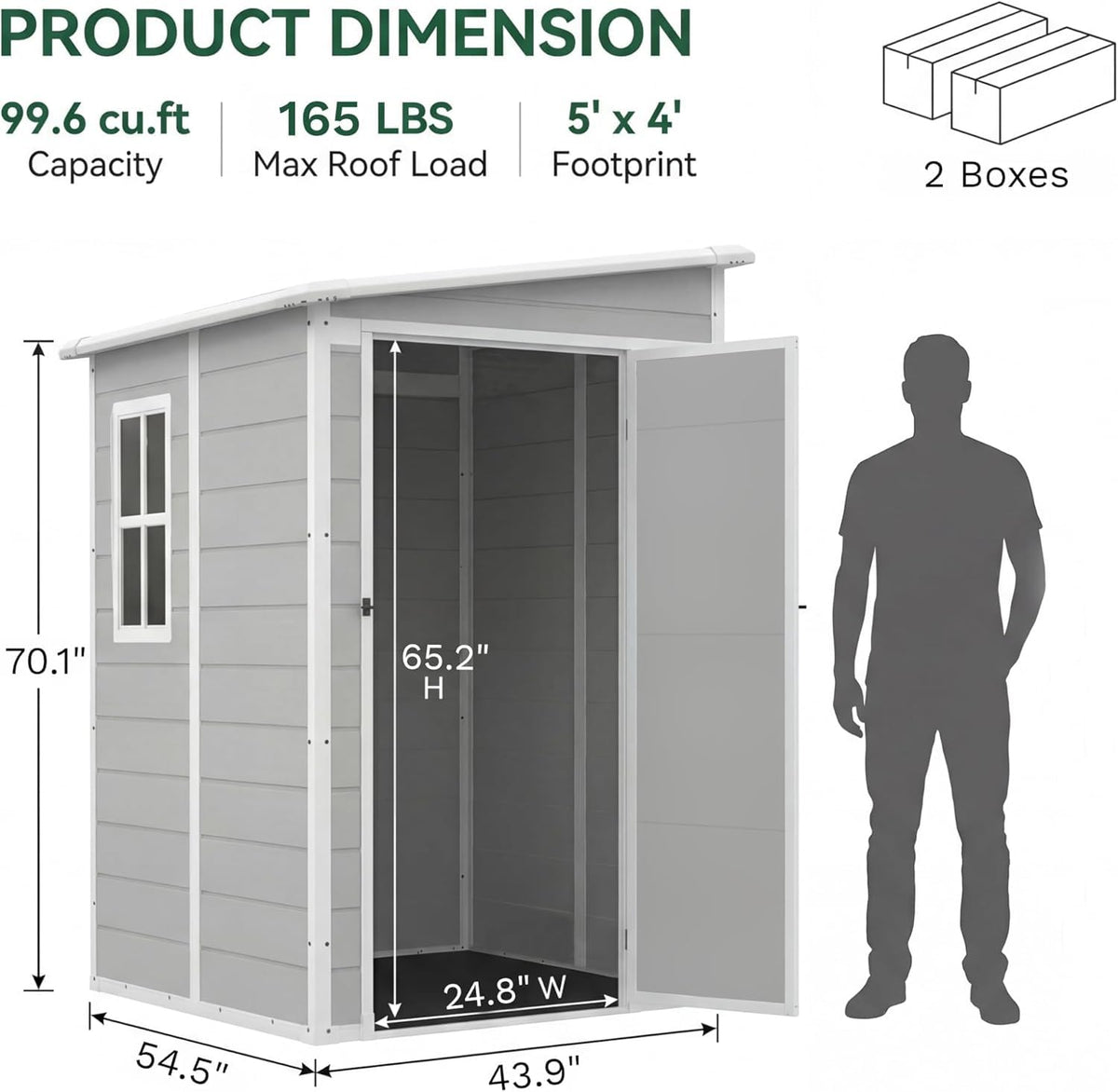 5 x 4 FT Plastic Outdoor Storage Shed with Floor Z51937