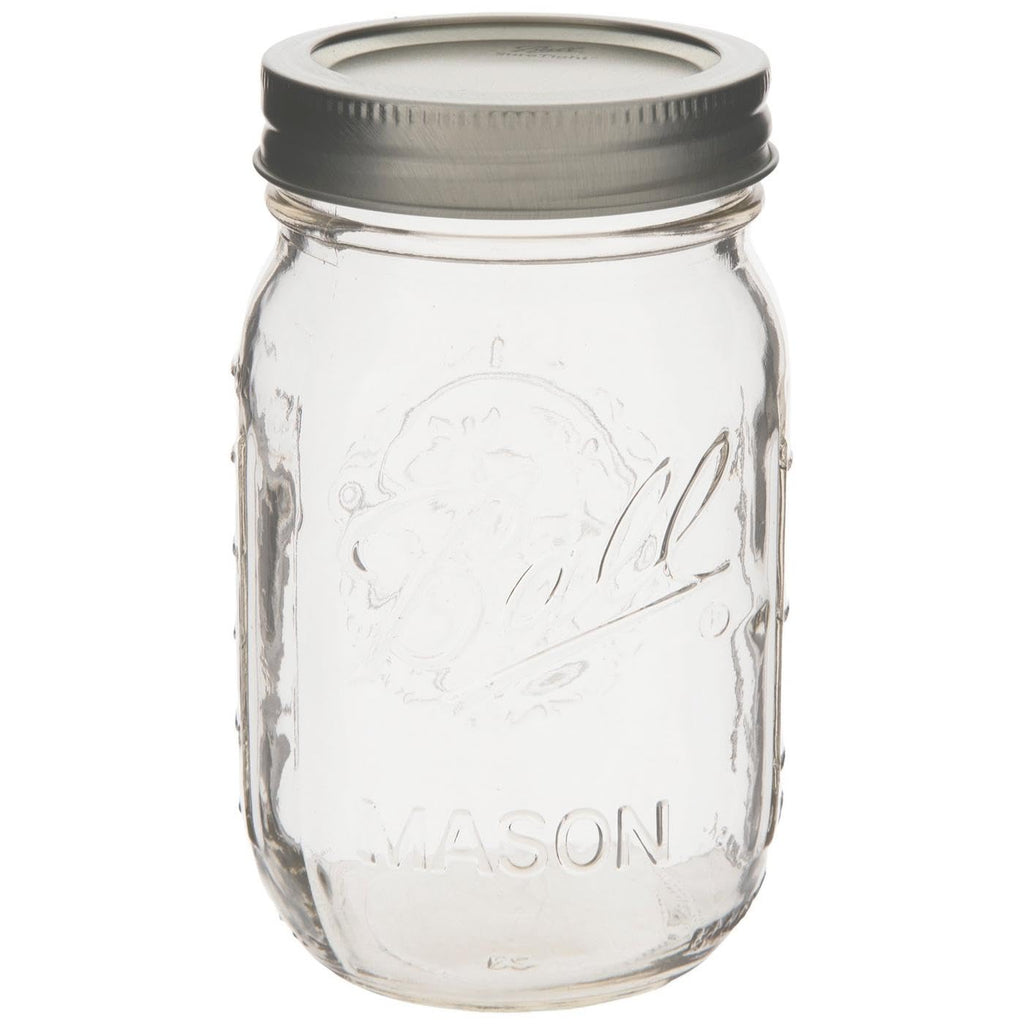 Clear Glass Mason Jars with Silver Lids, 16 oz, Set of 12 A360521
