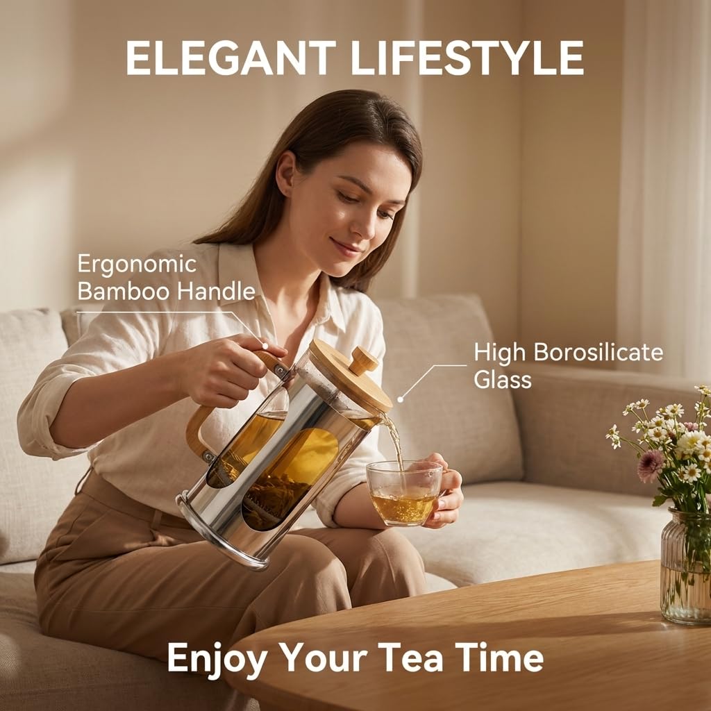 34 oz Borosilicate Glass French Press Coffee Maker Y725186