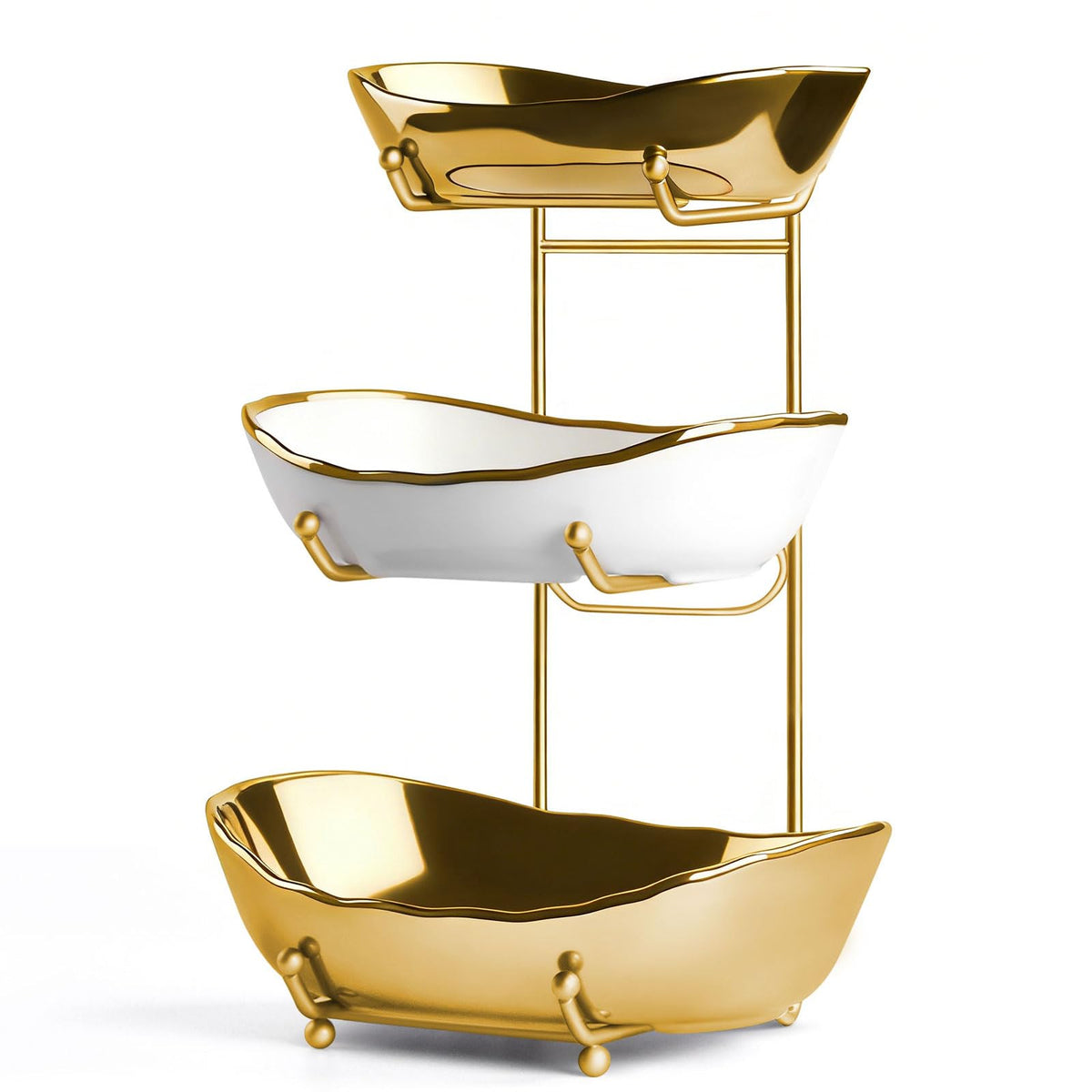 3 Tier Ceramic Fruit Bowl with Metal Stand J31120