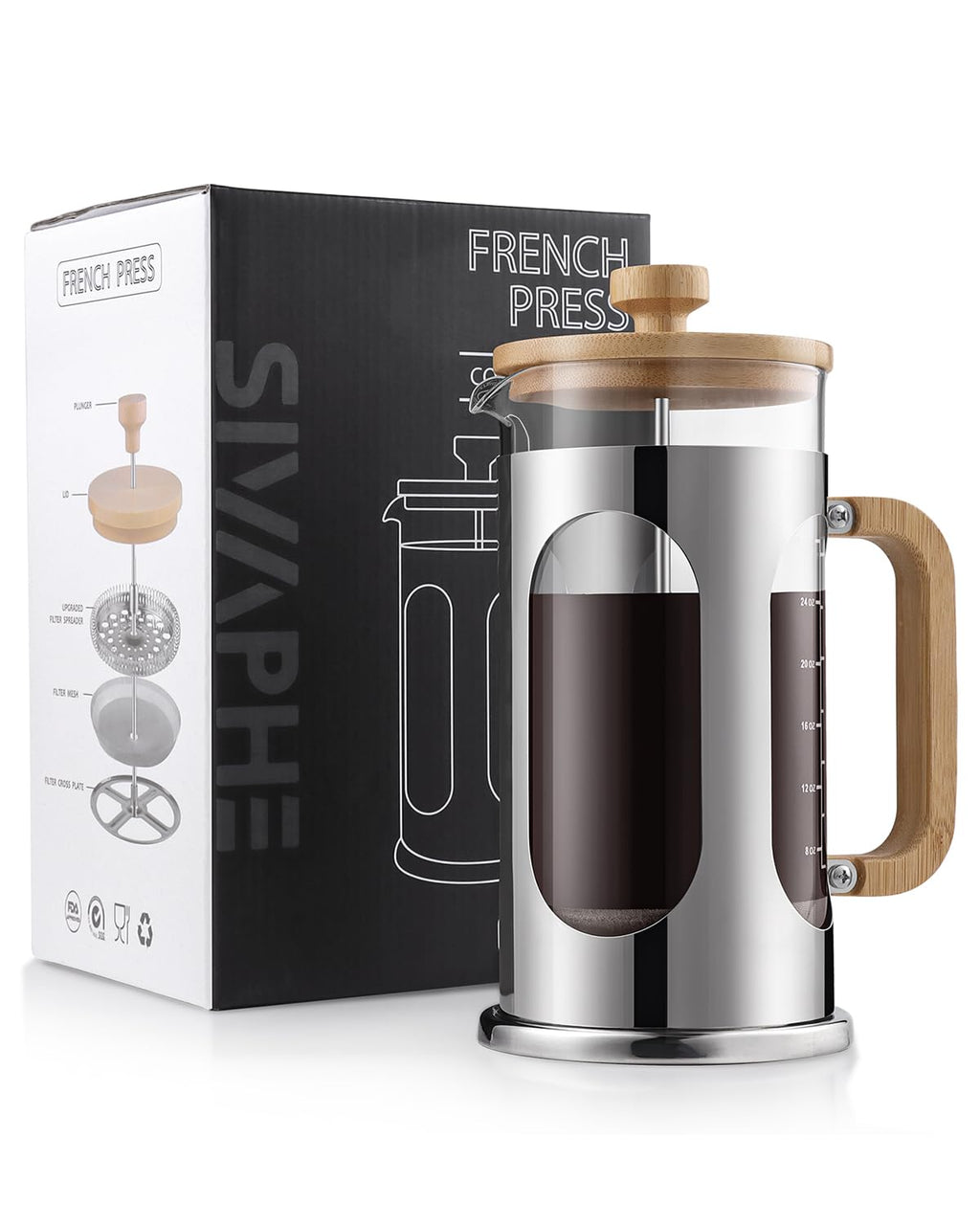 34 oz Borosilicate Glass French Press Coffee Maker Y725186
