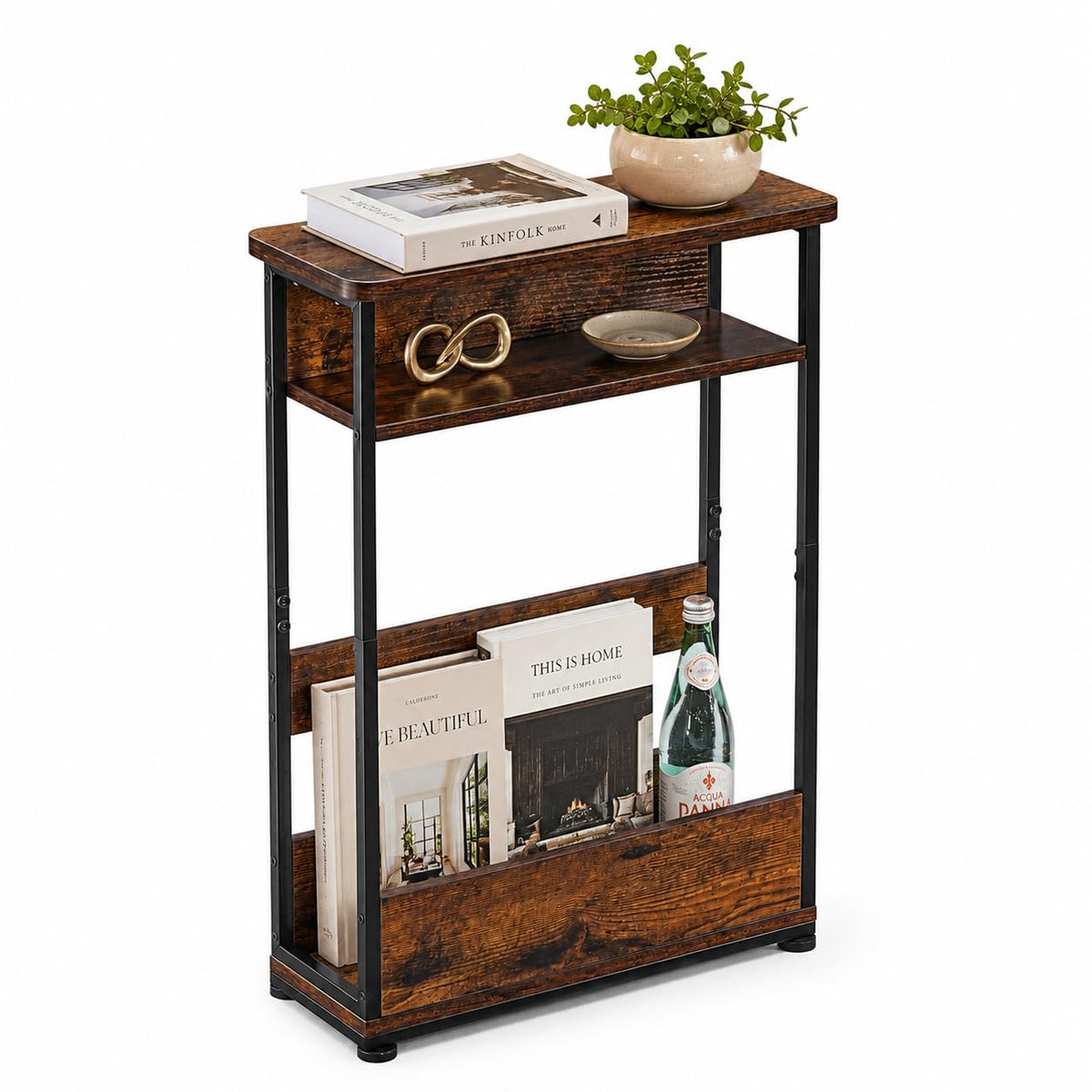 Narrow 3-Tier Side Table with Storage Shelf J855