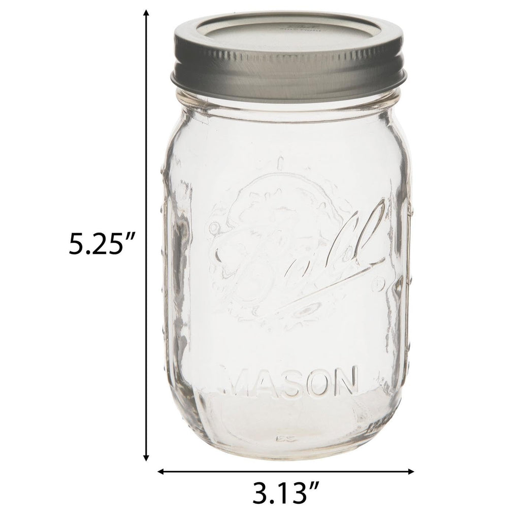 Clear Glass Mason Jars with Silver Lids, 16 oz, Set of 12 A360521