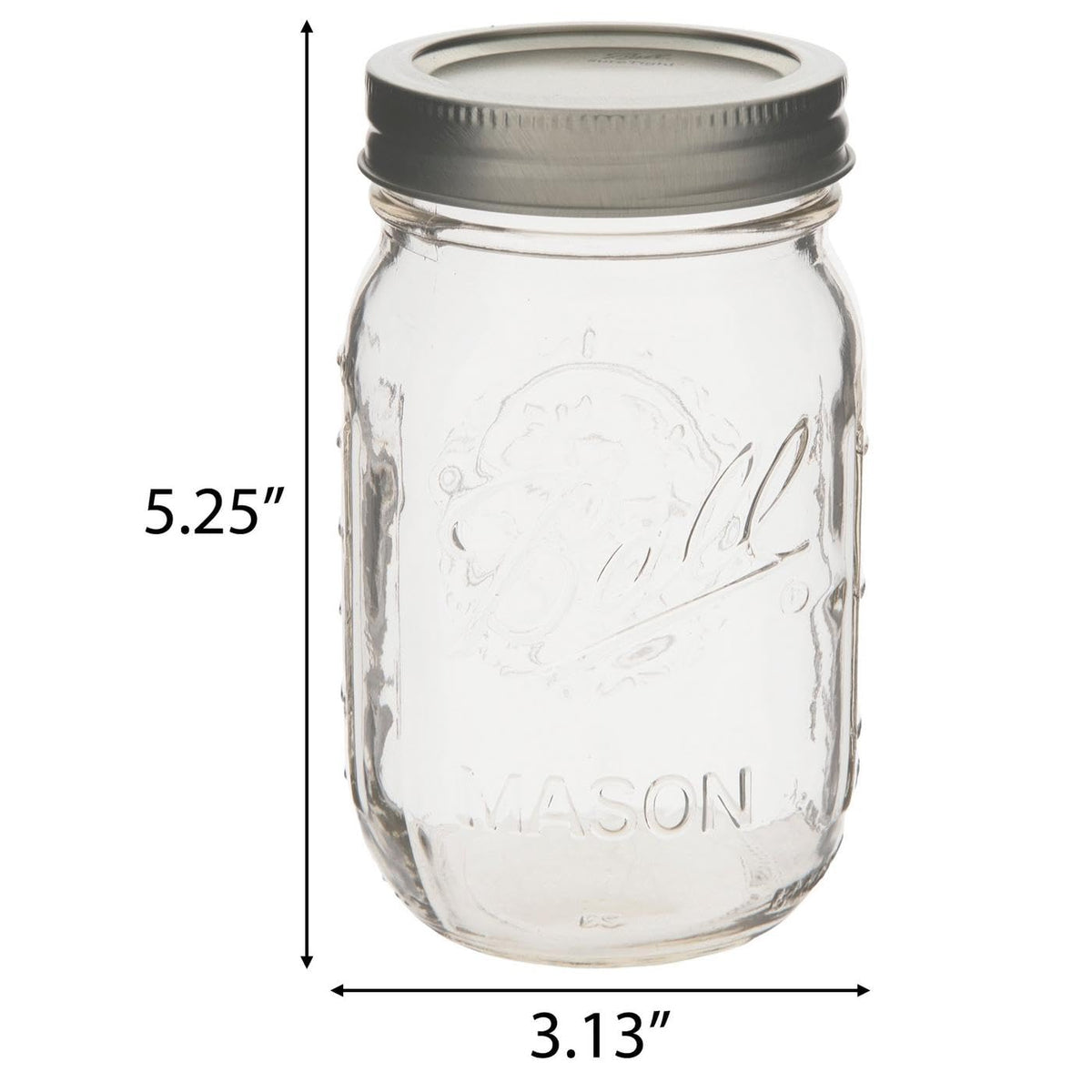Clear Glass Mason Jars with Silver Lids, 16 oz, Set of 12 A360521
