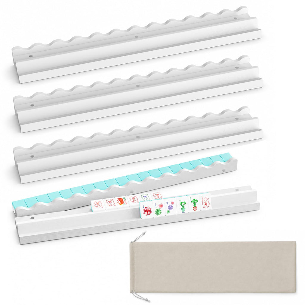 White Scalloped Wooden Mahjong Racks with Pushers Set of 4 T664432