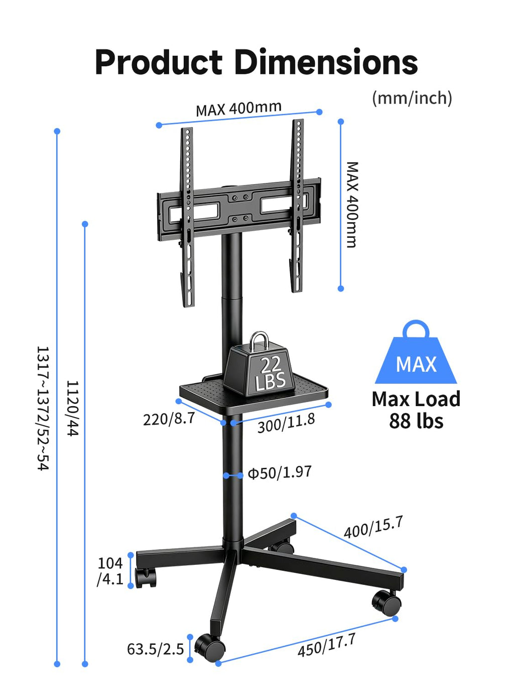 Height Adjustable Rolling TV Stand J546022