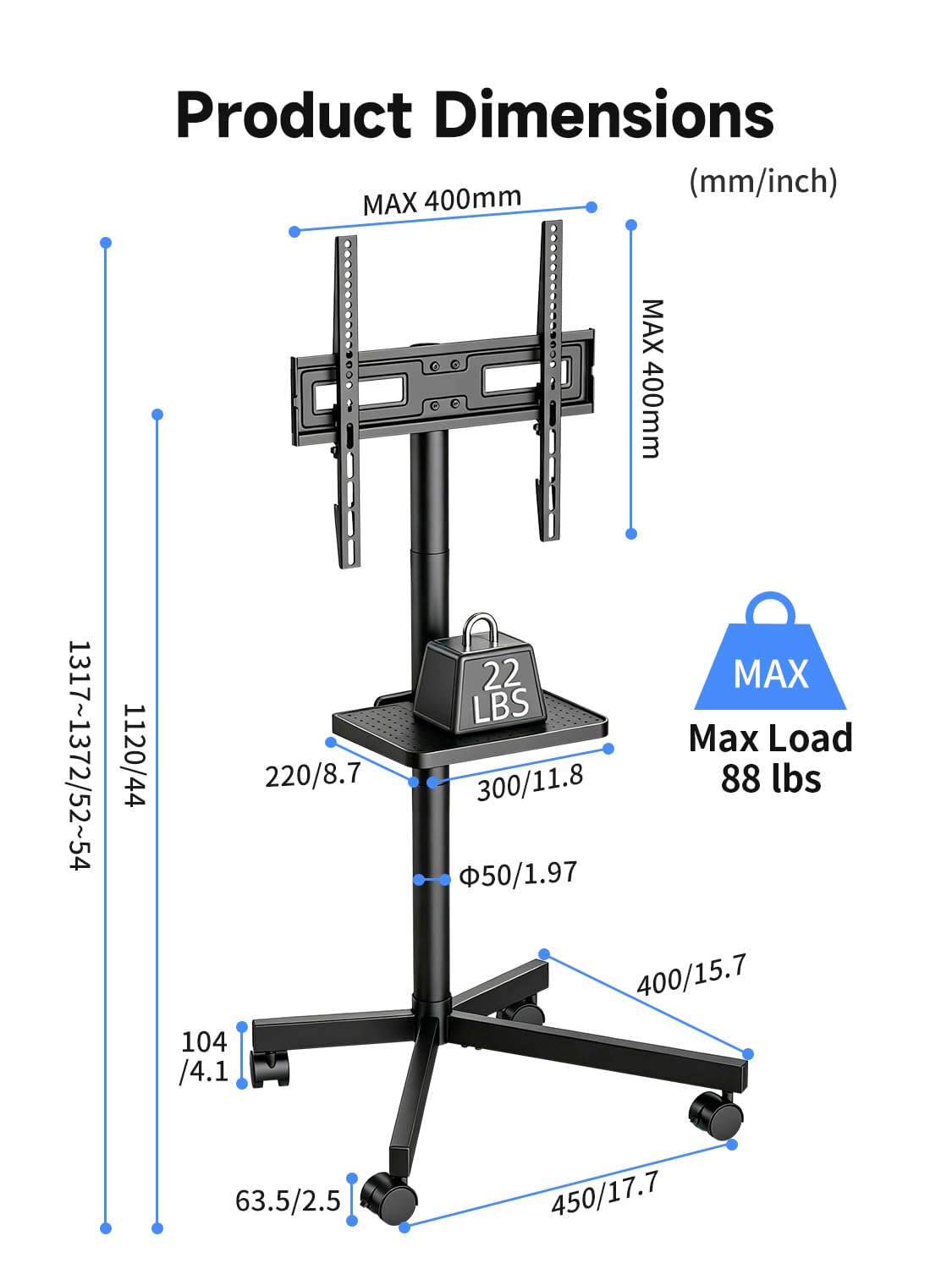 Height Adjustable Rolling TV Stand J546022