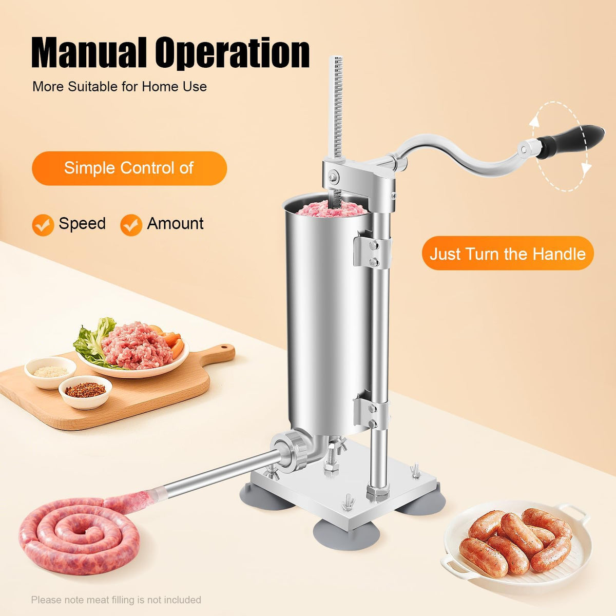 6Lbs Stainless Steel Vertical Sausage Stuffer with 6 Tubes U5932