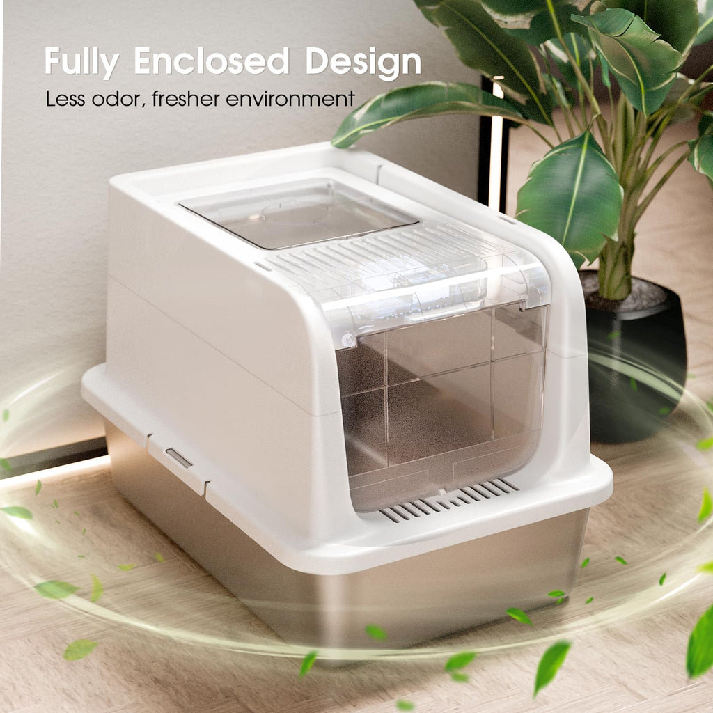 XL Stainless Steel Cat Litter Box with Lid J99579