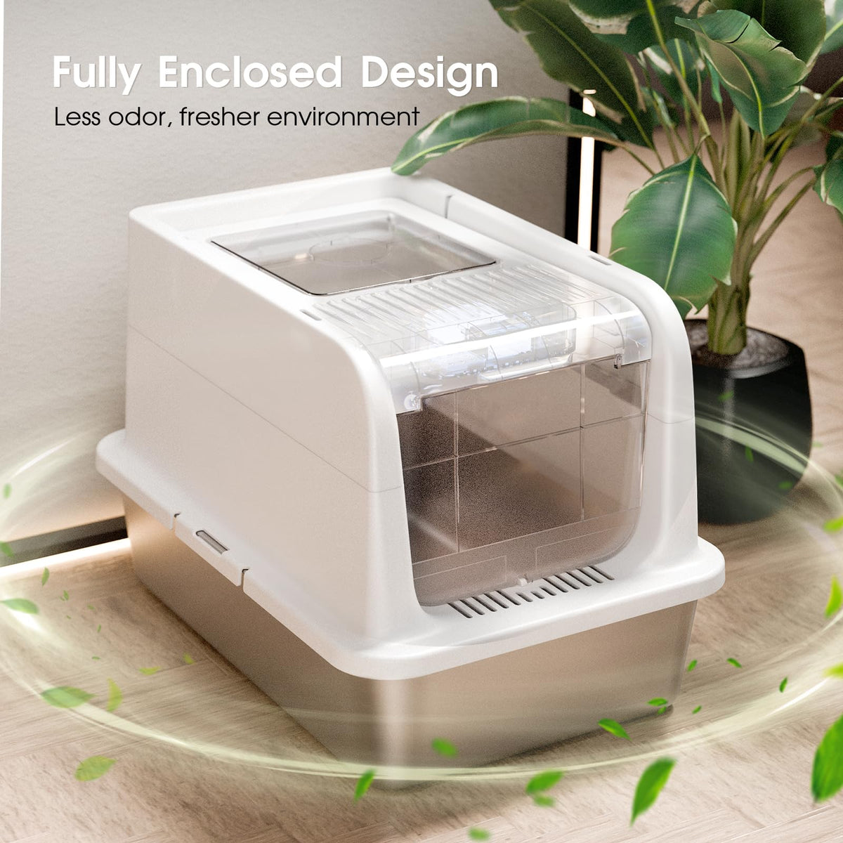 XL Stainless Steel Cat Litter Box with Lid J99579