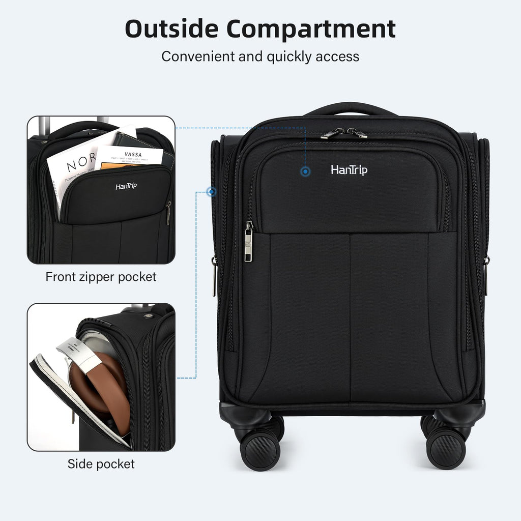 16 Inch Underseat Carry On Luggage with Spinner Wheels, Black T2657