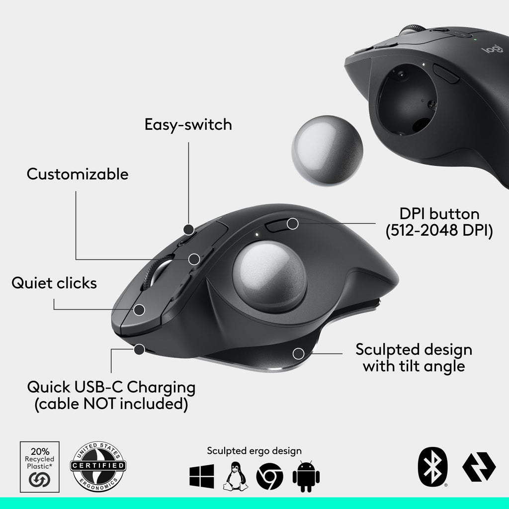 Wireless Trackball Mouse USB C Graphite D49873