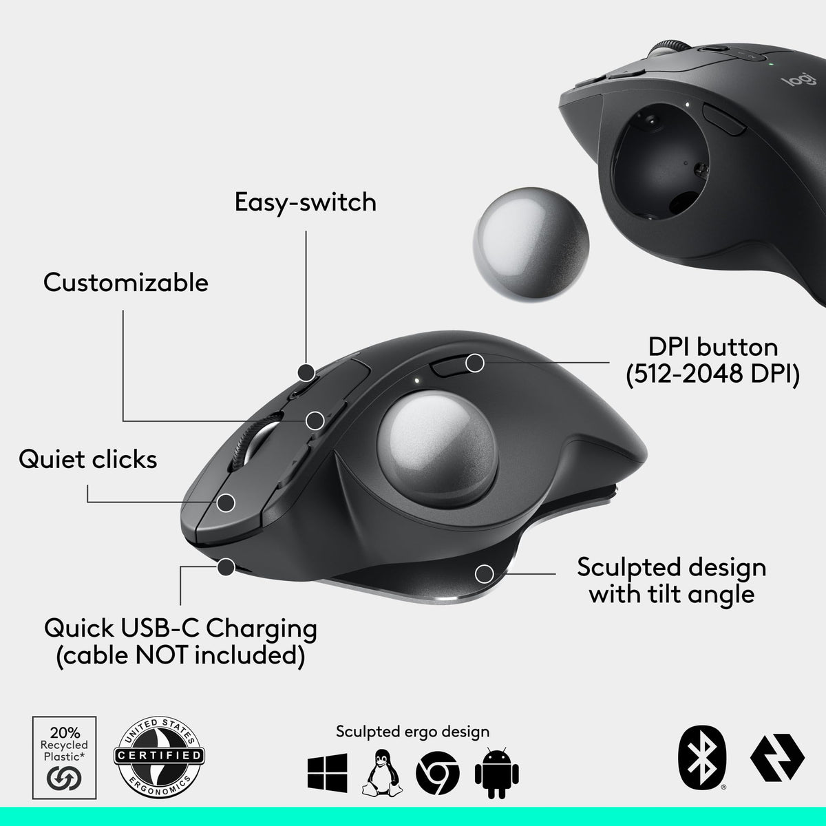 Wireless Trackball Mouse USB C Graphite D49873