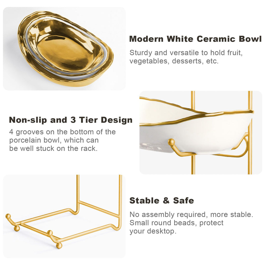 3 Tier Ceramic Fruit Bowl with Metal Stand J31120