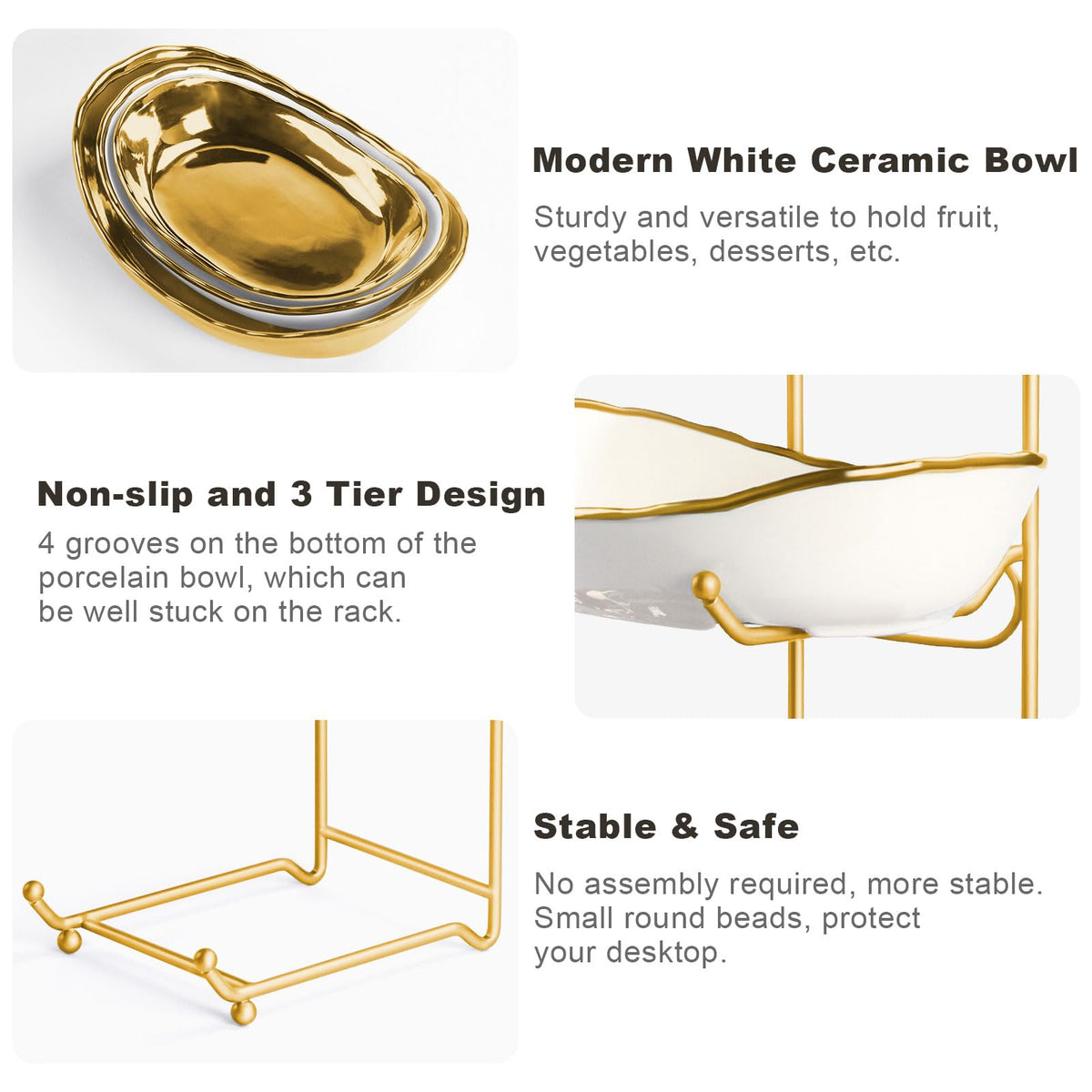 3 Tier Ceramic Fruit Bowl with Metal Stand J31120