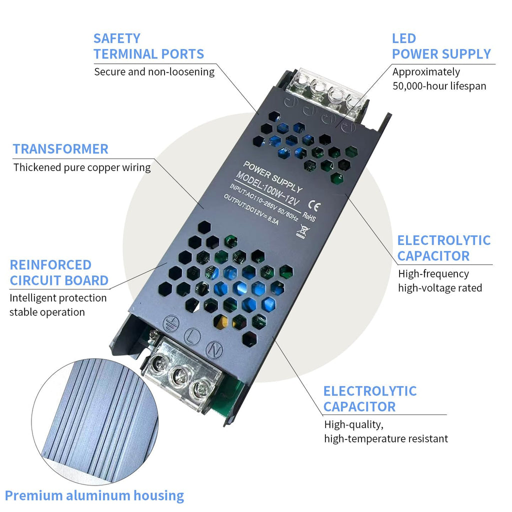 200W Ultra Slim 12v LED Driver Power Supply W714
