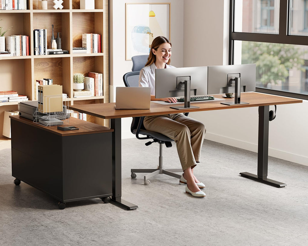 55" L Shaped Electric Standing Desk with Cabinet Sets I387489