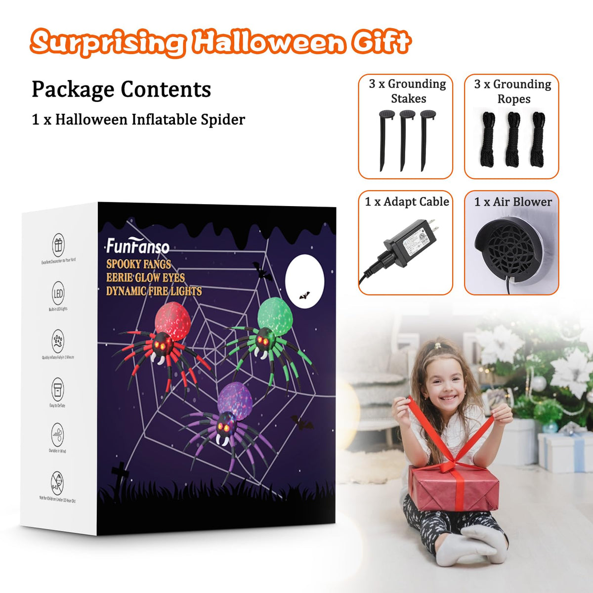 6 FT Inflatable Spider Outdoor Decoration with LED Lights Y430113