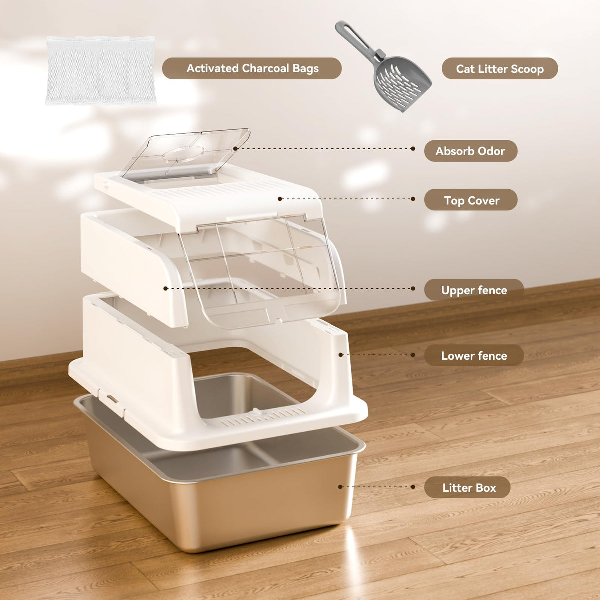 XL Stainless Steel Cat Litter Box with Lid J99579