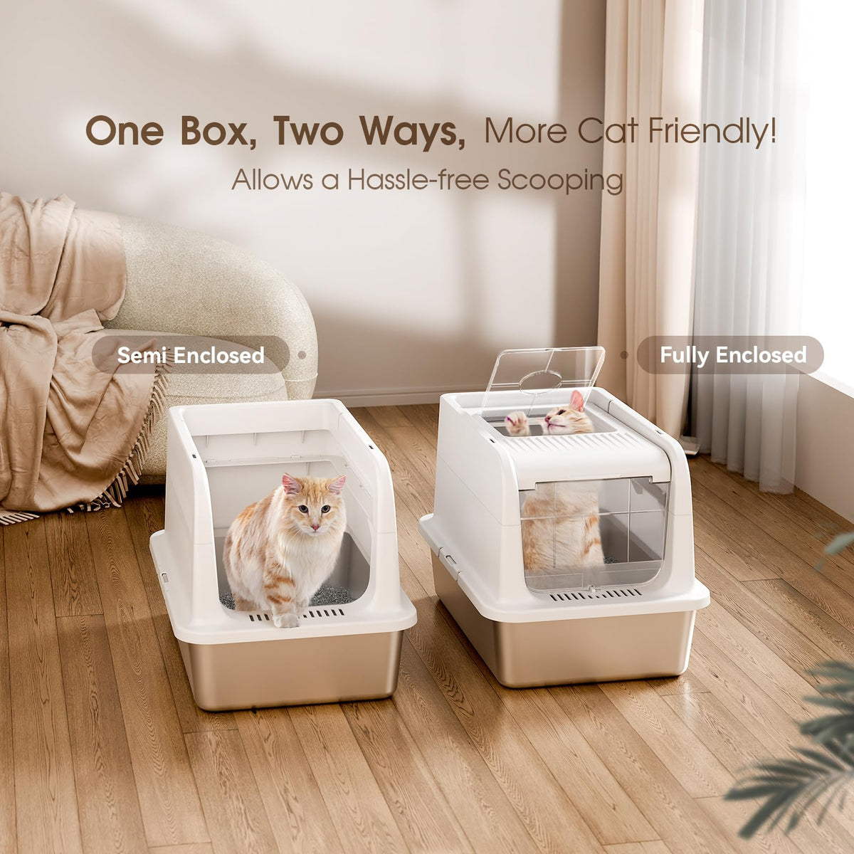 XL Stainless Steel Cat Litter Box with Lid J99579