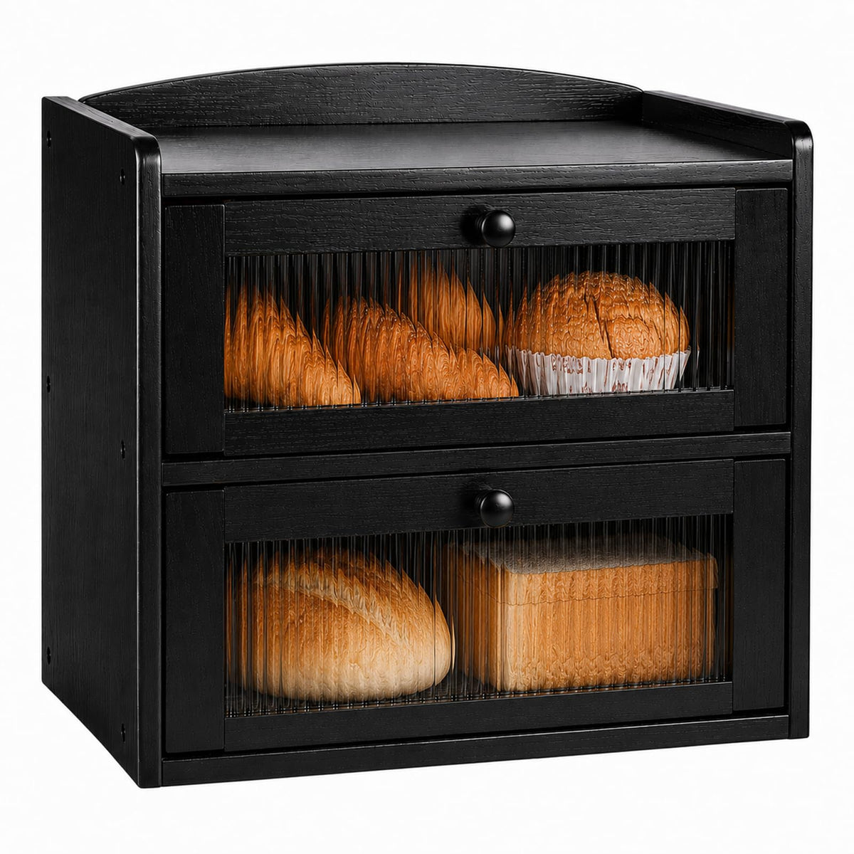Wooden 2-Tier Bread Box with Window I7220