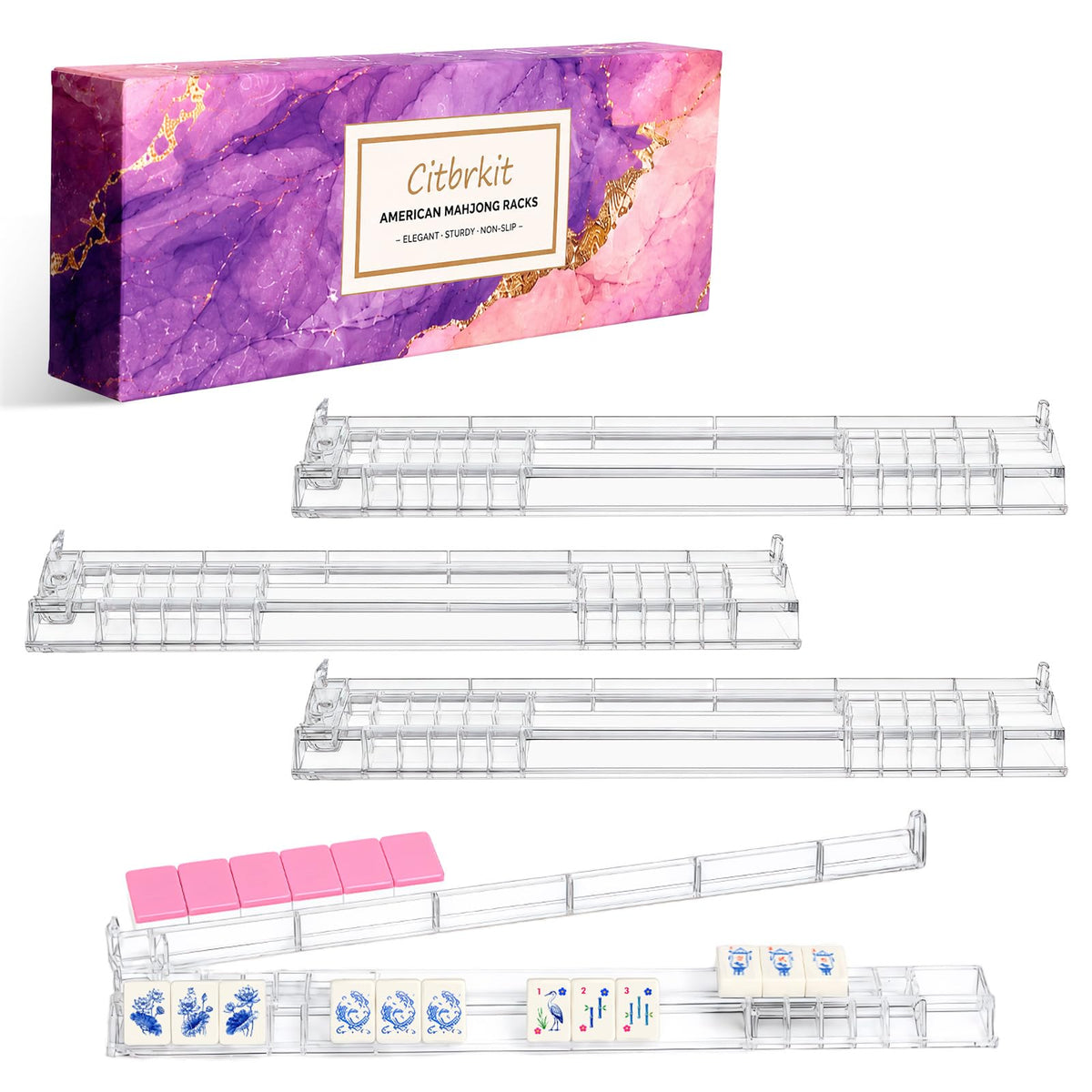 Clear Mahjong Racks with Pushers 4-Pack F440575
