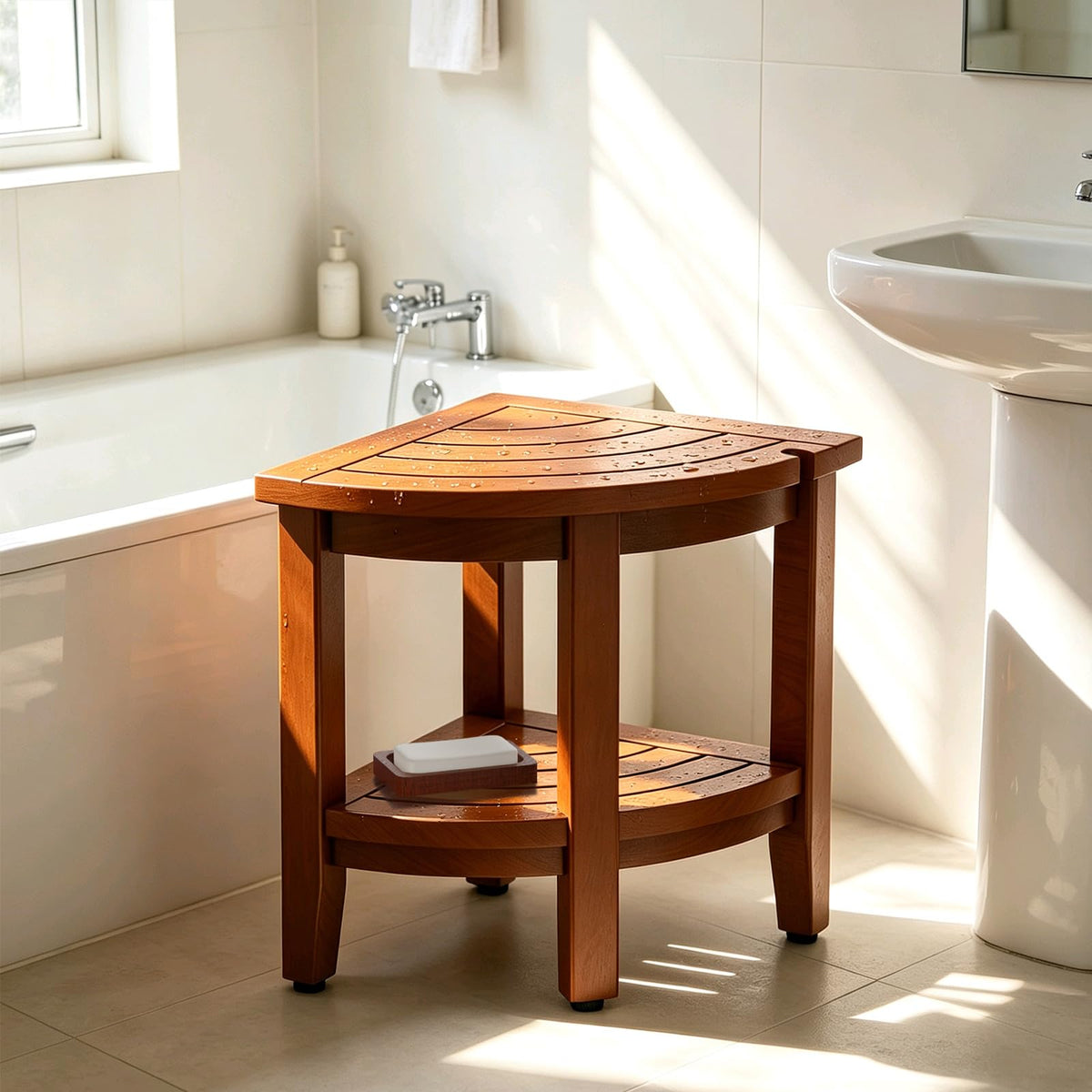 Teak Corner Shower Bench Stool M21753