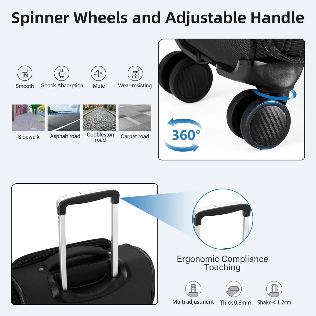 16 Inch Underseat Carry On Luggage with Spinner Wheels, Black T2657