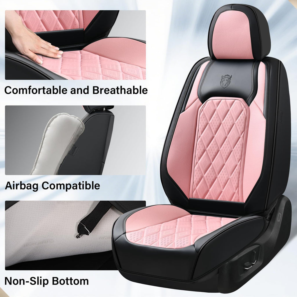 Waterproof Faux Leather Pink & Black Car Seat Covers Full Set B9657