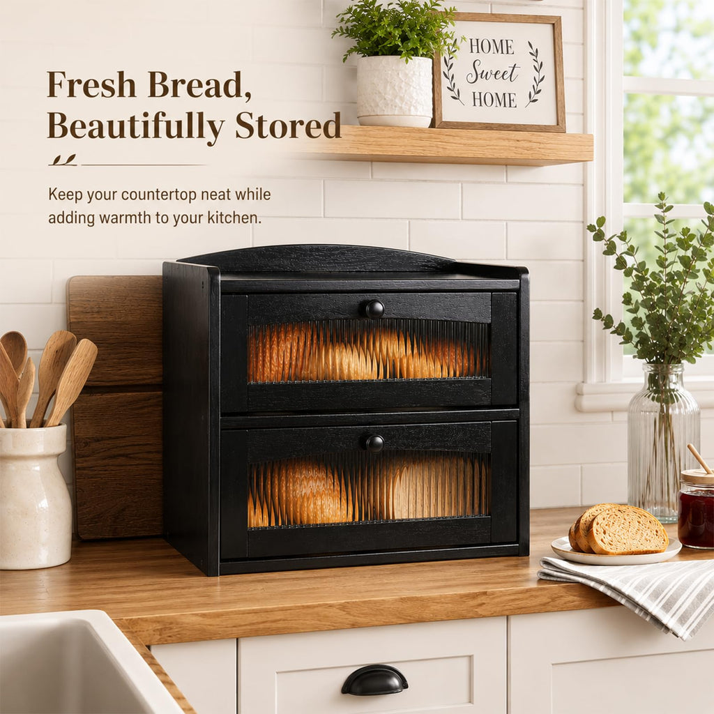 Wooden 2-Tier Bread Box with Window I7220