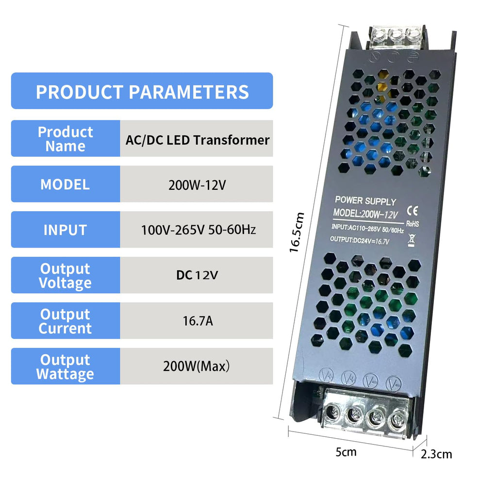 200W Ultra Slim 12v LED Driver Power Supply W714