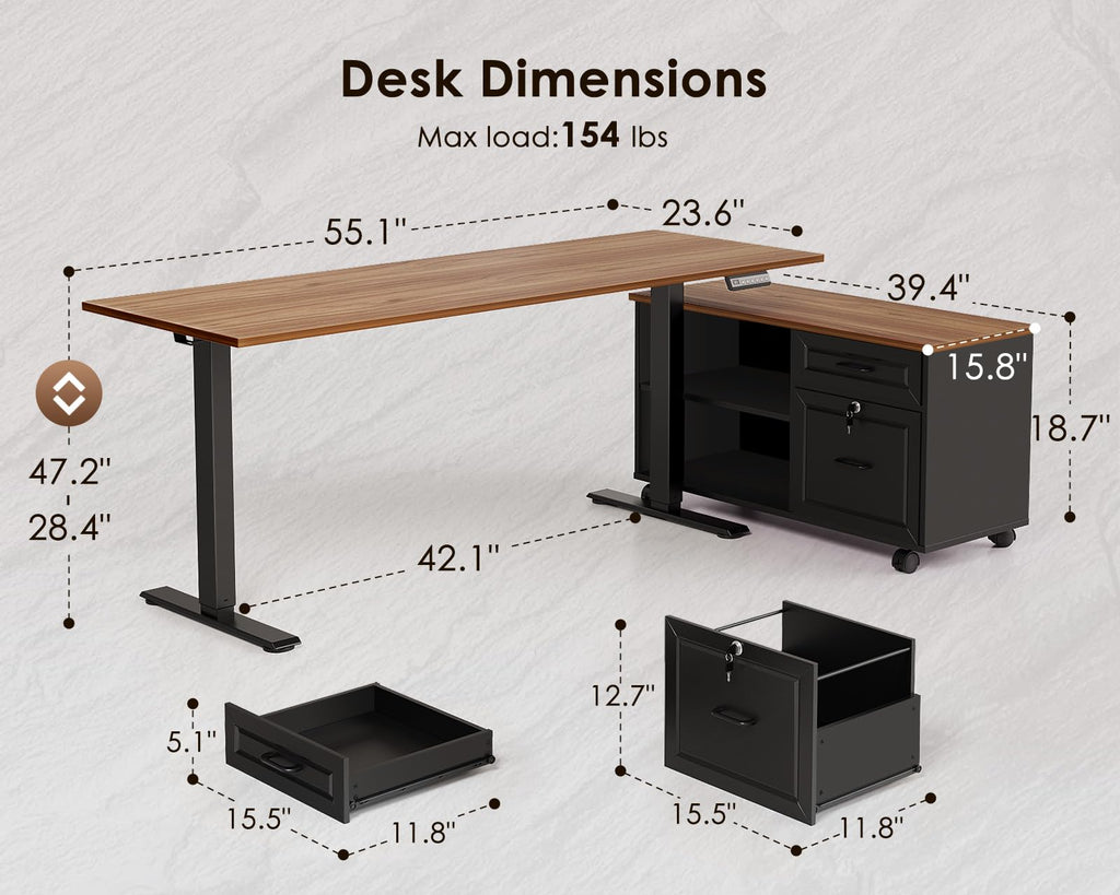 55" L Shaped Electric Standing Desk with Cabinet Sets I387489