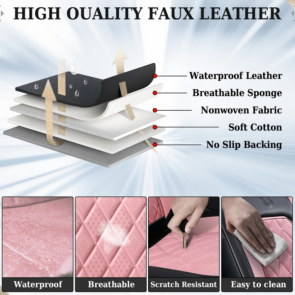Waterproof Faux Leather Pink & Black Car Seat Covers Full Set B9657