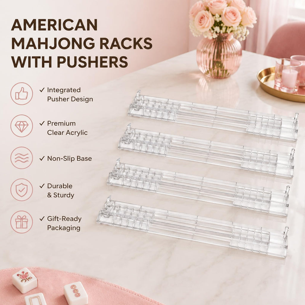 Clear Mahjong Racks with Pushers 4-Pack F440575
