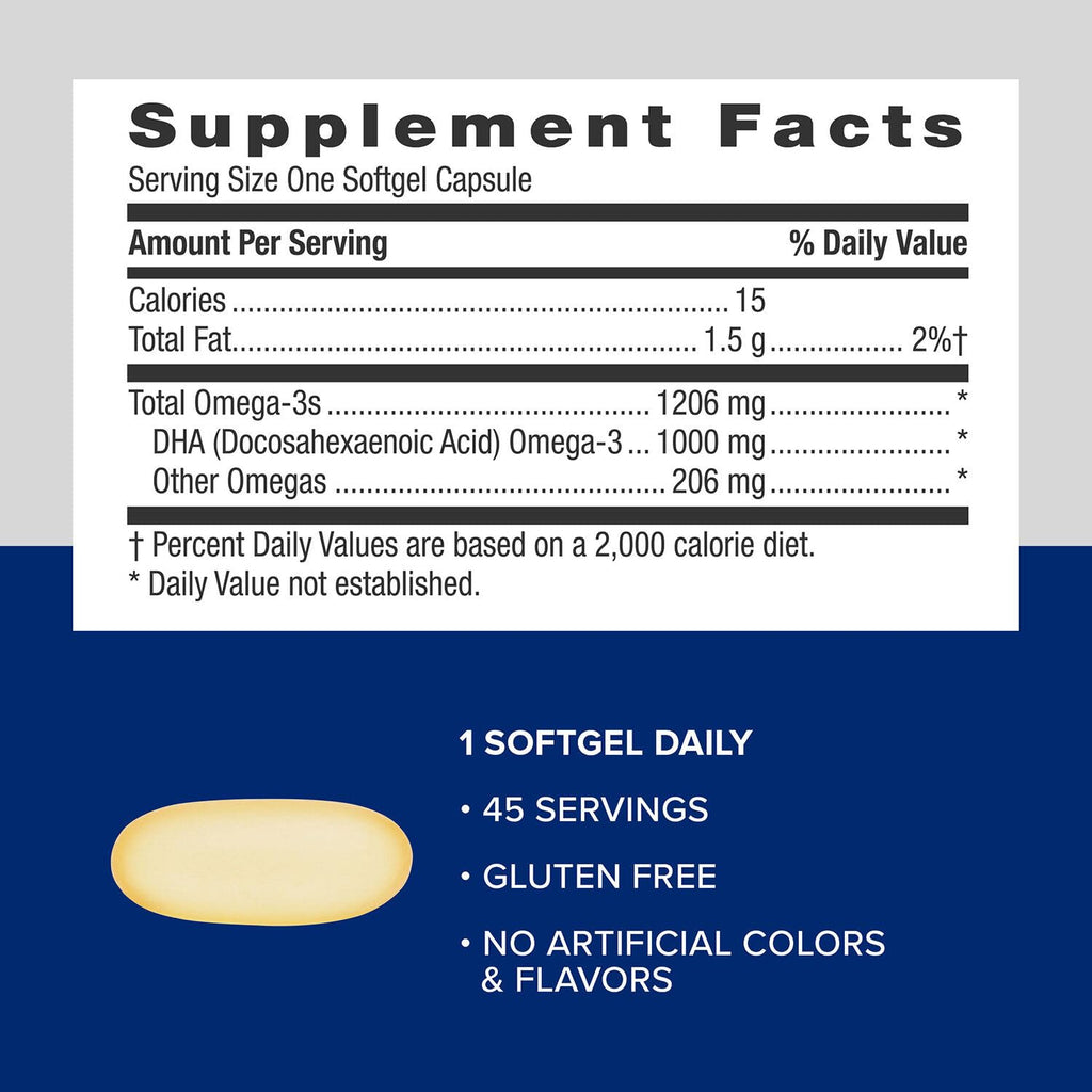DHA 1000 Omega 3 Supplement 45 Softgels K738489