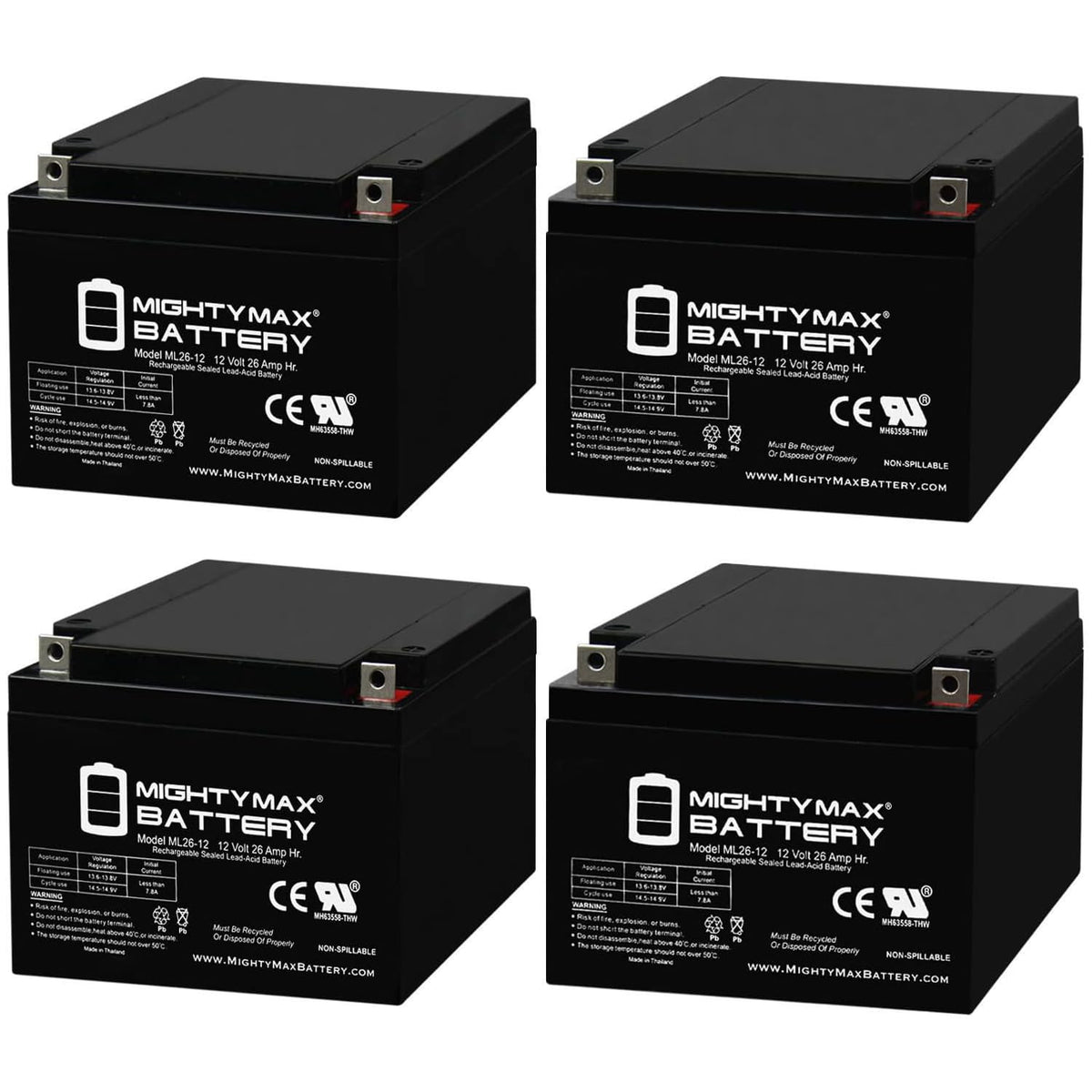 12V 26AH Sealed Lead Acid Battery 4 Pack X82379