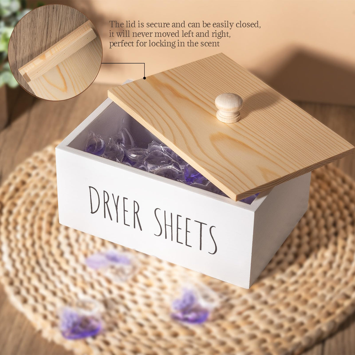 Wood Laundry Detergent Dispenser Holder with Lid X4327