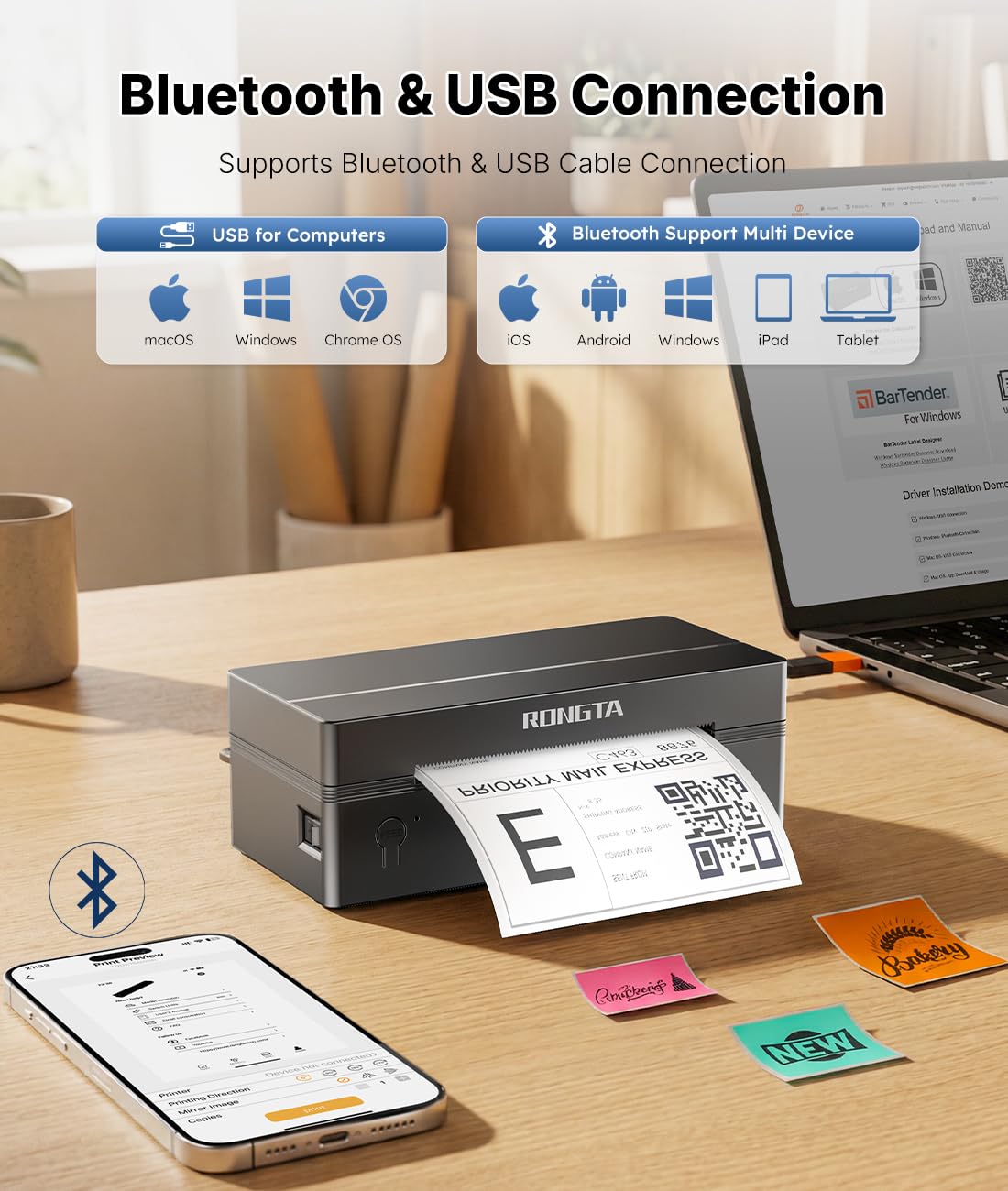 Bluetooth Thermal Shipping Label Printer 4x6 D137