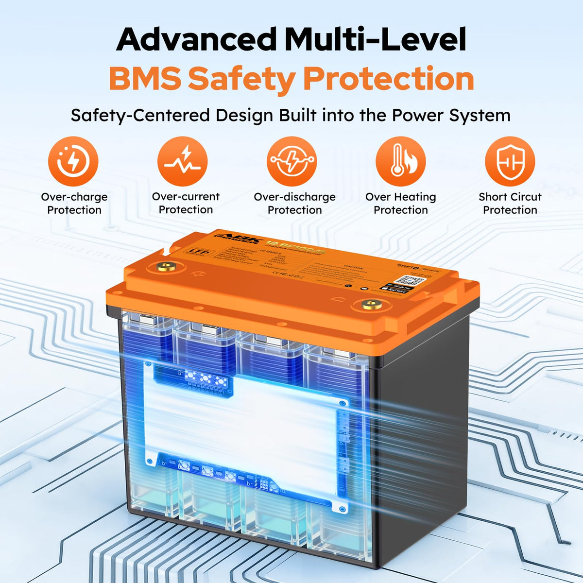 12V 100Ah LiFePO4 Lithium Battery with Bluetooth Monitoring & Low-Temp Protection V156