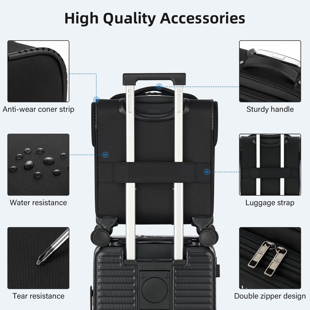 16 Inch Underseat Carry On Luggage with Spinner Wheels, Black T2657